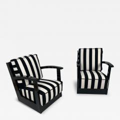 Pair of Art Deco Armchairs Black Lacquer Fabric Netherlands circa 1925 - 3883680