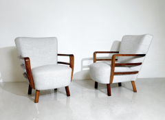 Pair of Art Deco Armchairs Walnut Hungary New Upholstery - 3417365