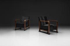 Pair of Art Deco Armchairs in Black Pony Hide Europe First Half of the 20th C - 4616968