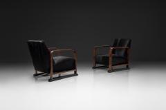 Pair of Art Deco Armchairs in Black Pony Hide Europe First Half of the 20th C - 4617011