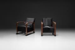 Pair of Art Deco Armchairs in Black Pony Hide Europe First Half of the 20th C - 4617012