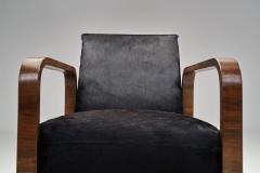 Pair of Art Deco Armchairs in Black Pony Hide Europe First Half of the 20th C - 4617014