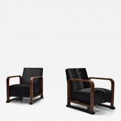Pair of Art Deco Armchairs in Black Pony Hide Europe First Half of the 20th C - 4627150