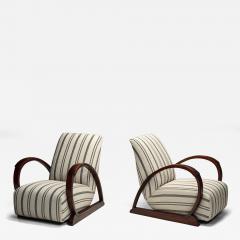 Pair of Art Deco Armchairs with Curved Arms and Striped Upholstery Europe 1930s - 4746105