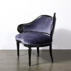 Pair of Art Deco Asymmetrical Fluted Curvilinear Ebonized Walnut Lounge Chairs - 4489985