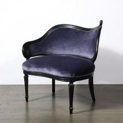 Pair of Art Deco Asymmetrical Fluted Curvilinear Ebonized Walnut Lounge Chairs - 4489990