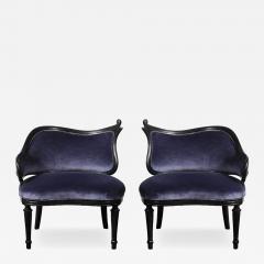 Pair of Art Deco Asymmetrical Fluted Curvilinear Ebonized Walnut Lounge Chairs - 4491410