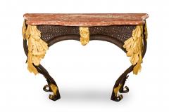 Pair of Art Deco Basket Woven Wrought and Gilt Tole Blush Marble Top Console Tab - 4626037