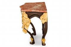 Pair of Art Deco Basket Woven Wrought and Gilt Tole Blush Marble Top Console Tab - 4626039
