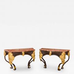Pair of Art Deco Basket Woven Wrought and Gilt Tole Blush Marble Top Console Tab - 4627912