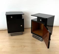 Pair of Art Deco Bedside Cabinets Black Lacquer Chrome France circa 1930 - 4294108