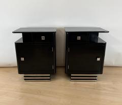 Pair of Art Deco Bedside Cabinets Black Lacquer Chrome France circa 1930 - 4294109