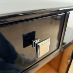 Pair of Art Deco Bedside Cabinets Black Lacquer Chrome France circa 1930 - 4294116
