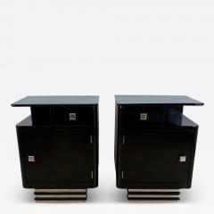 Pair of Art Deco Bedside Cabinets Black Lacquer Chrome France circa 1930 - 4296891