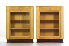 Pair of Art Deco Birch Rosewood and Steel Bookcase Cabinets c 1930 - 700617