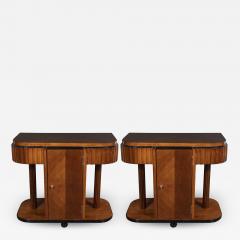 Pair of Art Deco Book Matched Walnut and Black Lacquer Machine Age End Tables - 1523031