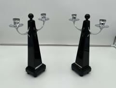 Pair of Art Deco Candlesticks Black lacquer Oak Nickel Netherlands c 1930 - 2405362