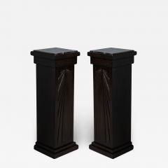 Pair of Art Deco Carved Column Pedestal Stands - 2566625