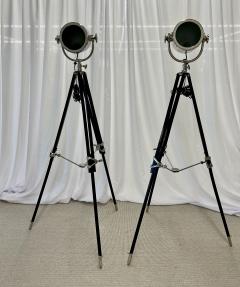 Pair of Art Deco Chrome Spotlight Floor Lamps on Ebony Tripod Bases - 2925230