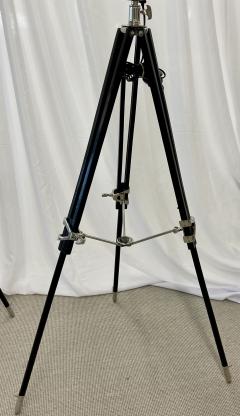 Pair of Art Deco Chrome Spotlight Floor Lamps on Ebony Tripod Bases - 2925239