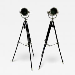 Pair of Art Deco Chrome Spotlight Floor Lamps on Ebony Tripod Bases - 2927757