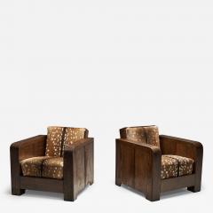 Pair of Art Deco Club Chairs in Deer Hide Europe First Half of the 20th Century - 4719546