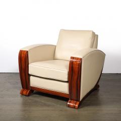 Pair of Art Deco Club Chairs in Palisander Edelman Cream Leather - 4719982