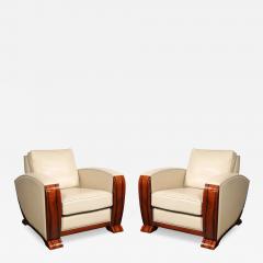 Pair of Art Deco Club Chairs in Palisander Edelman Cream Leather - 4720107