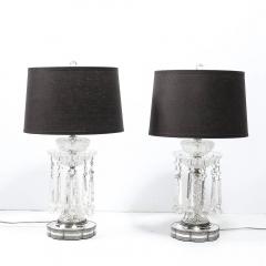 Pair of Art Deco Czech U S zone Cut Crystal and Silver Plated Table Lamps - 4465696