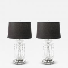 Pair of Art Deco Czech U S zone Cut Crystal and Silver Plated Table Lamps - 4465940