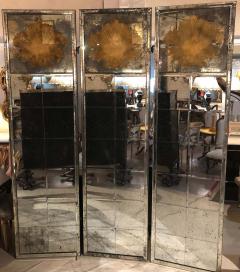 Pair of Art Deco Fashioned Three Panel Mirrored Room Dividers or Folding Screens - 1270113