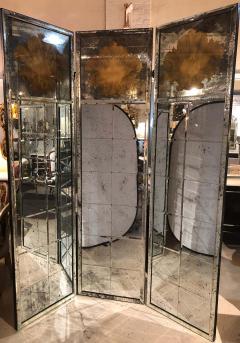 Pair of Art Deco Fashioned Three Panel Mirrored Room Dividers or Folding Screens - 1470040