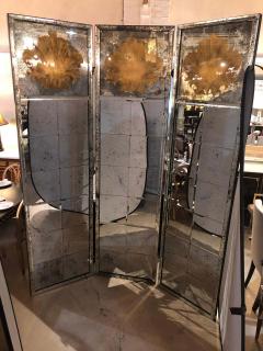 Pair of Art Deco Fashioned Three Panel Mirrored Room Dividers or Folding Screens - 1470043