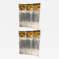 Pair of Art Deco Fashioned Three Panel Mirrored Room Dividers or Folding Screens - 1470811