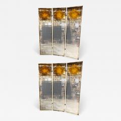 Pair of Art Deco Fashioned Three Panel Mirrored Room Dividers or Folding Screens - 2988338