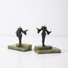 Pair of Art Deco Flapper Bookends Bronze Bakelite on Rectilinear Onyx Base - 4347345