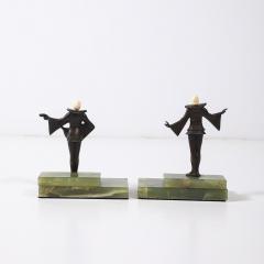 Pair of Art Deco Flapper Bookends Bronze Bakelite on Rectilinear Onyx Base - 4347349