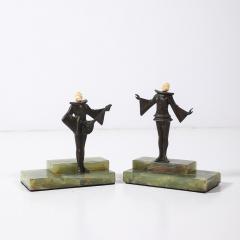 Pair of Art Deco Flapper Bookends Bronze Bakelite on Rectilinear Onyx Base - 4347351