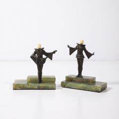 Pair of Art Deco Flapper Bookends Bronze Bakelite on Rectilinear Onyx Base - 4347352