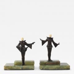 Pair of Art Deco Flapper Bookends Bronze Bakelite on Rectilinear Onyx Base - 4351373
