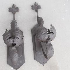 Pair of Art Deco Forged Metal Candleholder Wall Sconces - 3747529