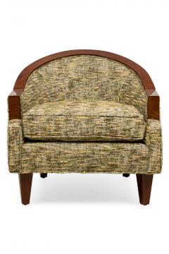 Pair of Art Deco French Beige Upholstered Wooden Tub Chairs with Step Back Arms - 4172337