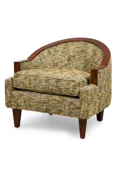 Pair of Art Deco French Beige Upholstered Wooden Tub Chairs with Step Back Arms - 4172338
