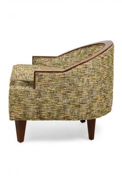 Pair of Art Deco French Beige Upholstered Wooden Tub Chairs with Step Back Arms - 4172339