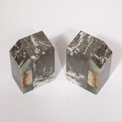 Pair of Art Deco Geometric Exotic Marble Onyx Bookends - 4265607