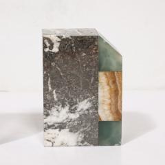 Pair of Art Deco Geometric Exotic Marble Onyx Bookends - 4265613