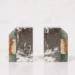 Pair of Art Deco Geometric Exotic Marble Onyx Bookends - 4265614