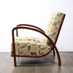 Pair of Art Deco Halabala Arm Chairs in Walnut Rare Clarence House Fabric - 3352496
