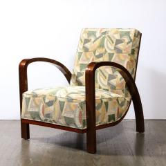 Pair of Art Deco Halabala Arm Chairs in Walnut Rare Clarence House Fabric - 3352498