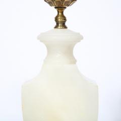 Pair of Art Deco Hollywood Alabaster Table Lamps w Bronze Pommes de Pin Finials - 2143249